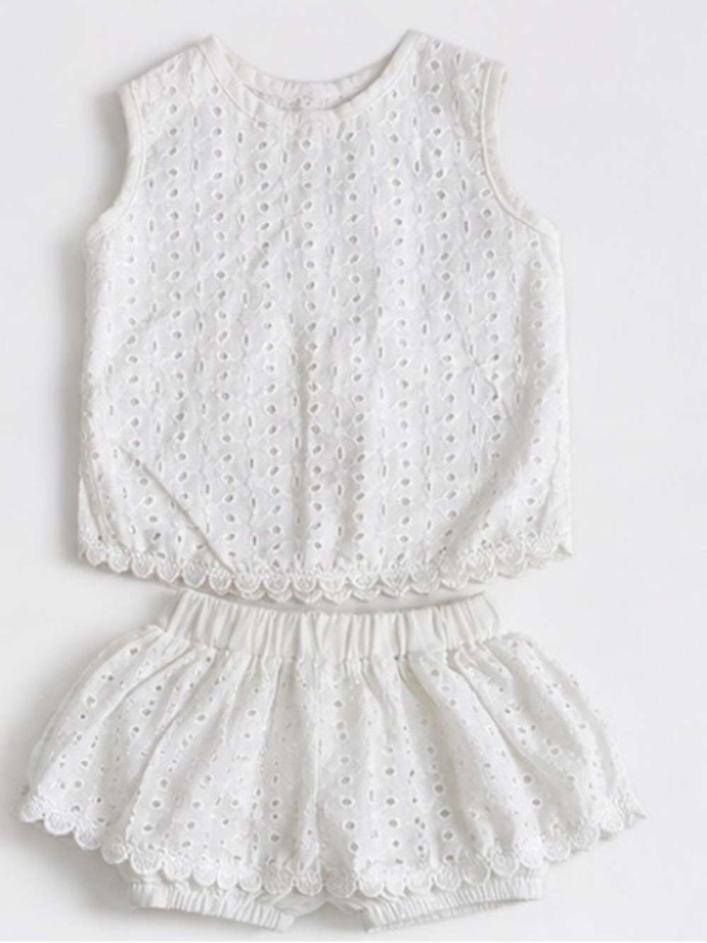 White Eyelet Shorts Set for Kids - Classic Summer Two-Piece